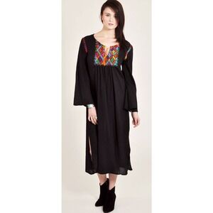 NEW Carolina K Womens Roman Tunic Bohemian Embroidered Dress Black S Small